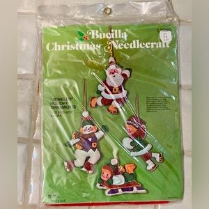 1970s Vintage Bucilla ICE FROLICS Set of 4 Jeweled Ornaments Kit No. 3388